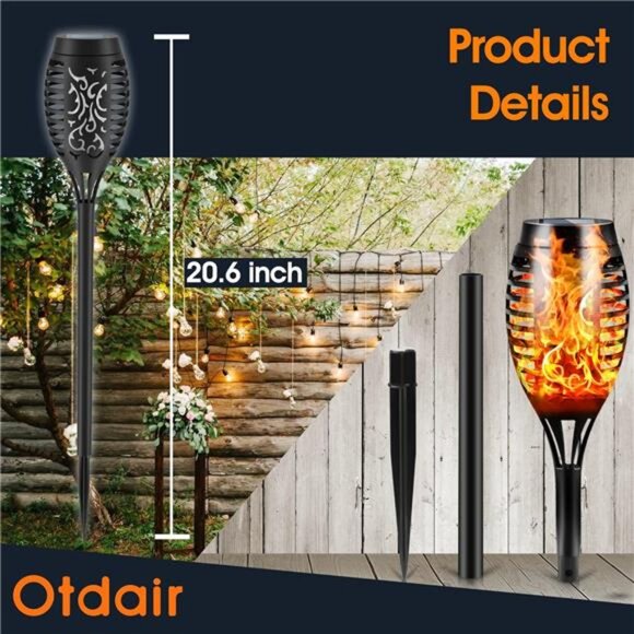 Solar Torch Lights with Flickering Flame, 12 Packs 12LED Tiki Torch Solar Lights - Picture 3 of 7